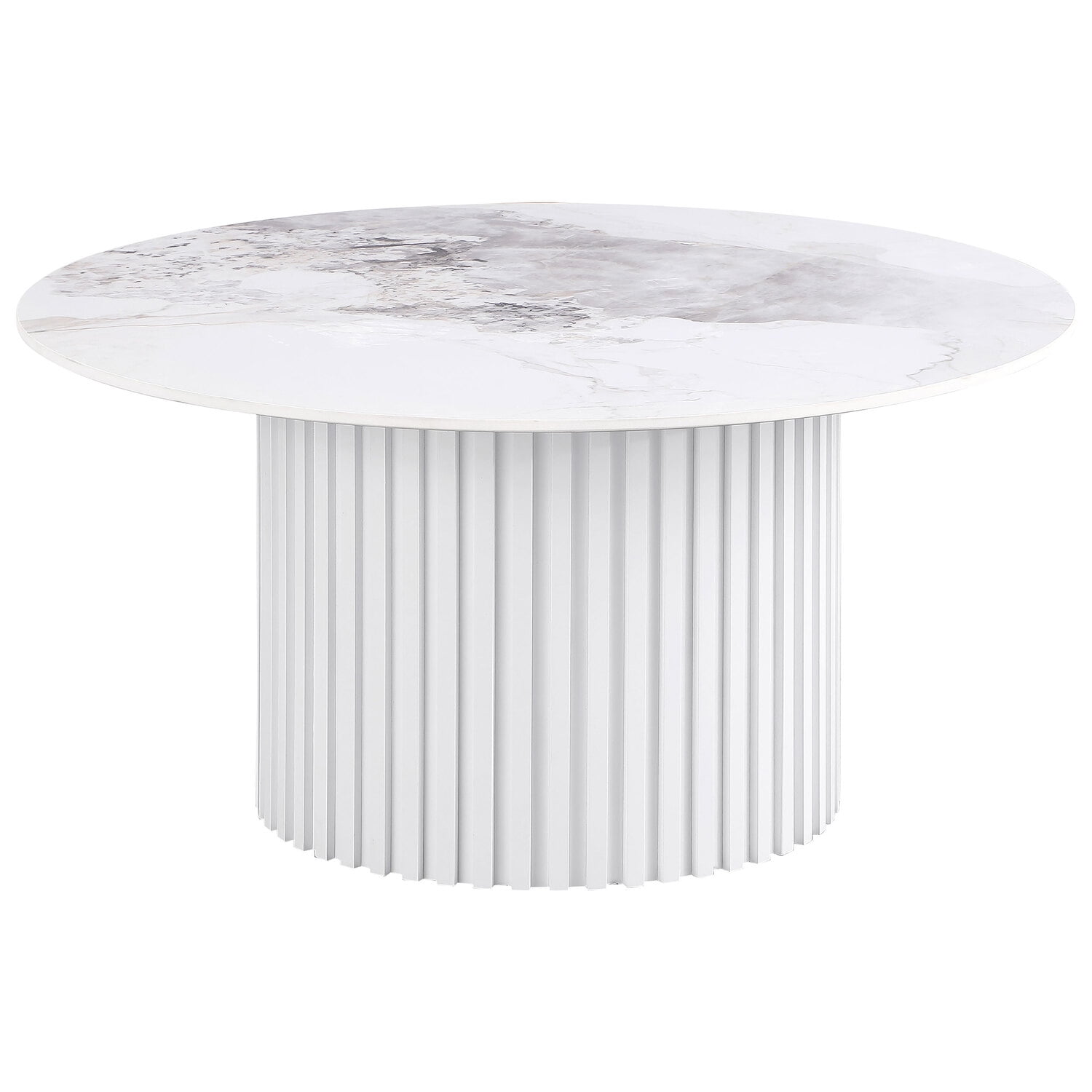 Rowena Round White Faux Marble and Wood Coffee Table
