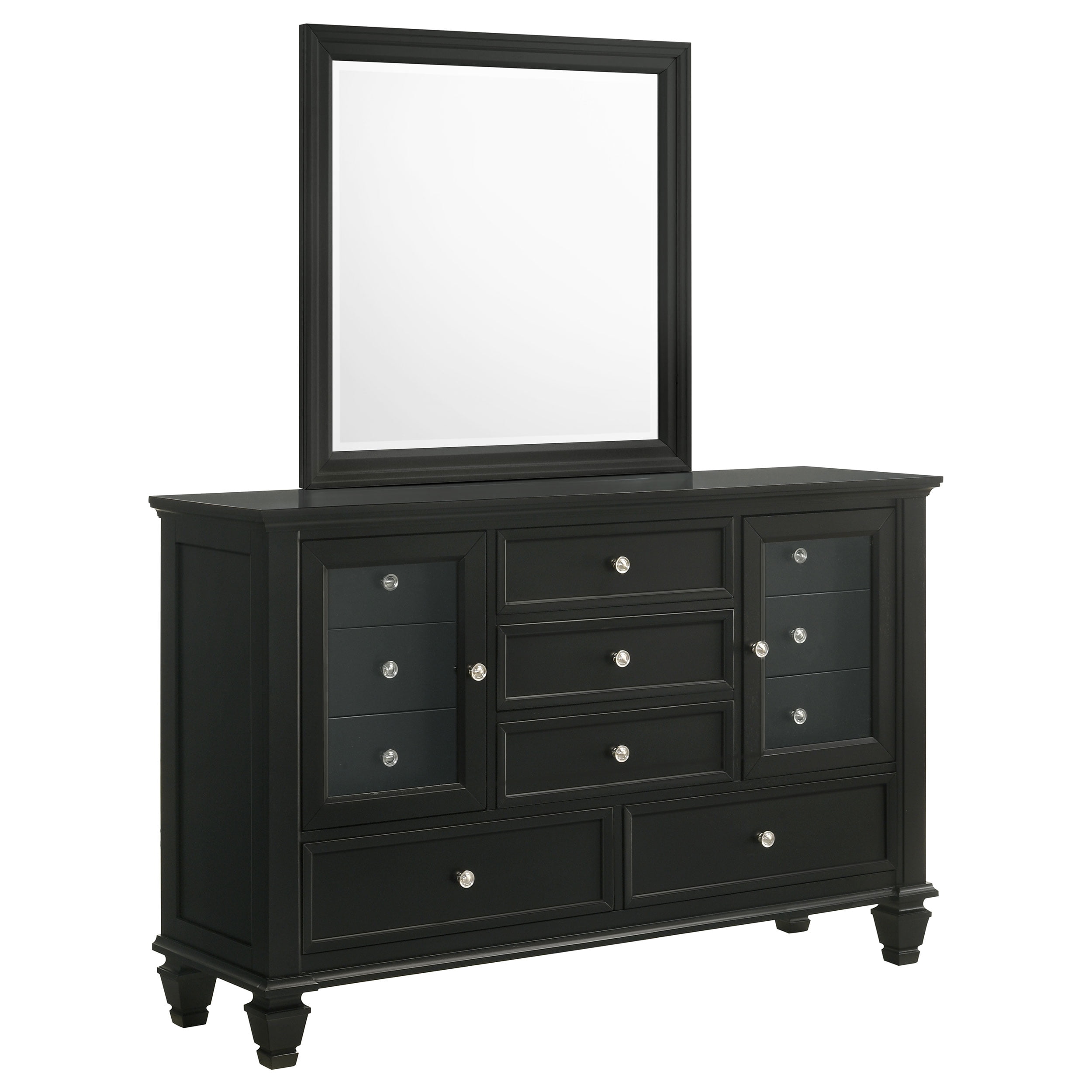 Black Cottage 11-Drawer Dresser with Mirror and Felt Lined Drawer