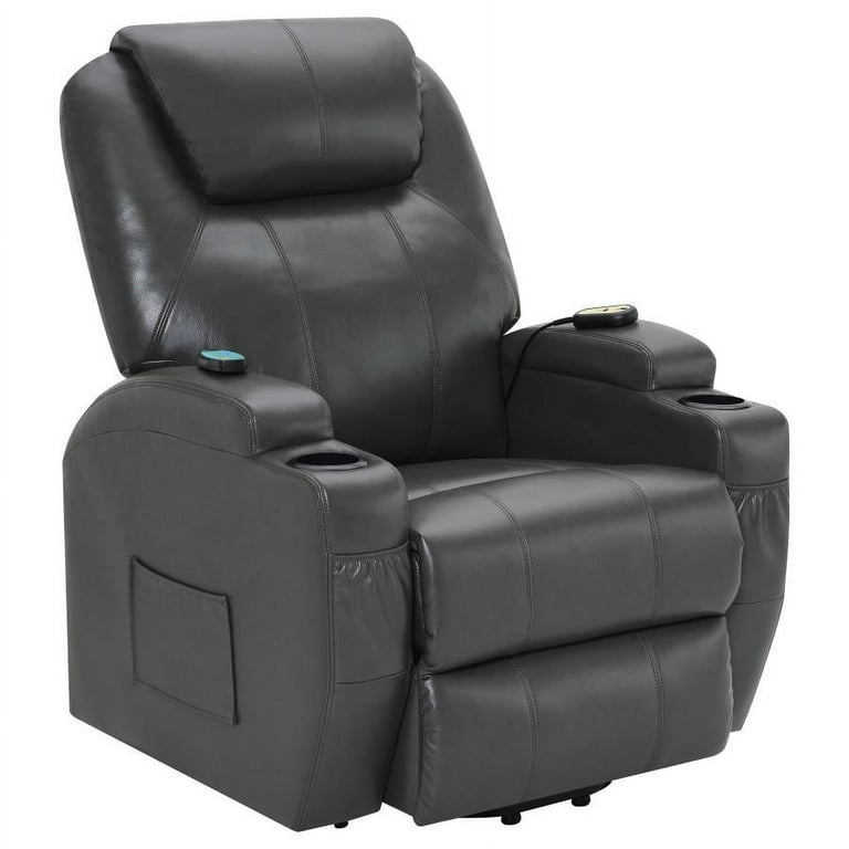 Coaster Sanger Faux Leather Power Lift Recliner Chair with Massage Charcoal Gray
