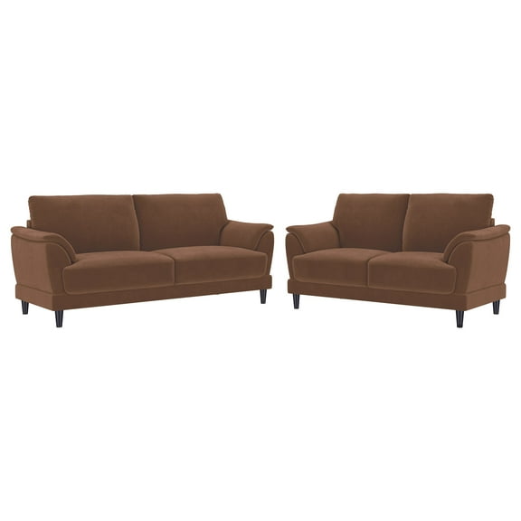 Selma 2-piece Velvet Upholstered Crescent Arm Sofa Set Rust
