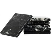 Coaster Set of 6 Black Handmade Marble 3.5 Inch Bar Drink Cup Pad, Coffee Mug Square Coasters Set for Kitchen - Ideal Pot Drinks Tea Absorbent Coaster Plates