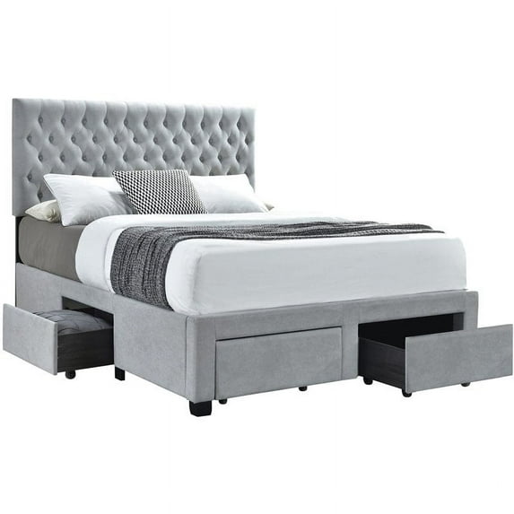 Coaster Shelburne King 4 Drawer Button Tufted Storage Bed in Beige