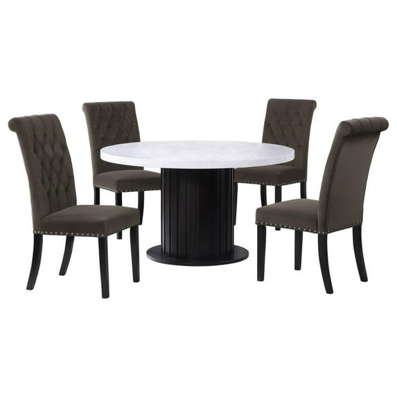 Coaster Sherry 5-piece Marble Top Dining Set with Brown Velvet Chairs in White