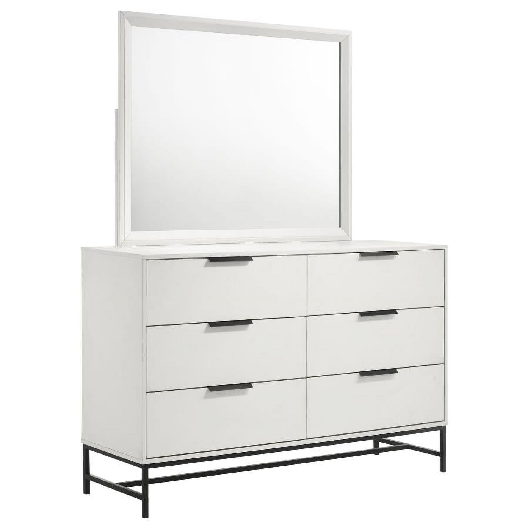 Sonora White 6-Drawer Dresser with Mirror and Black Hardware