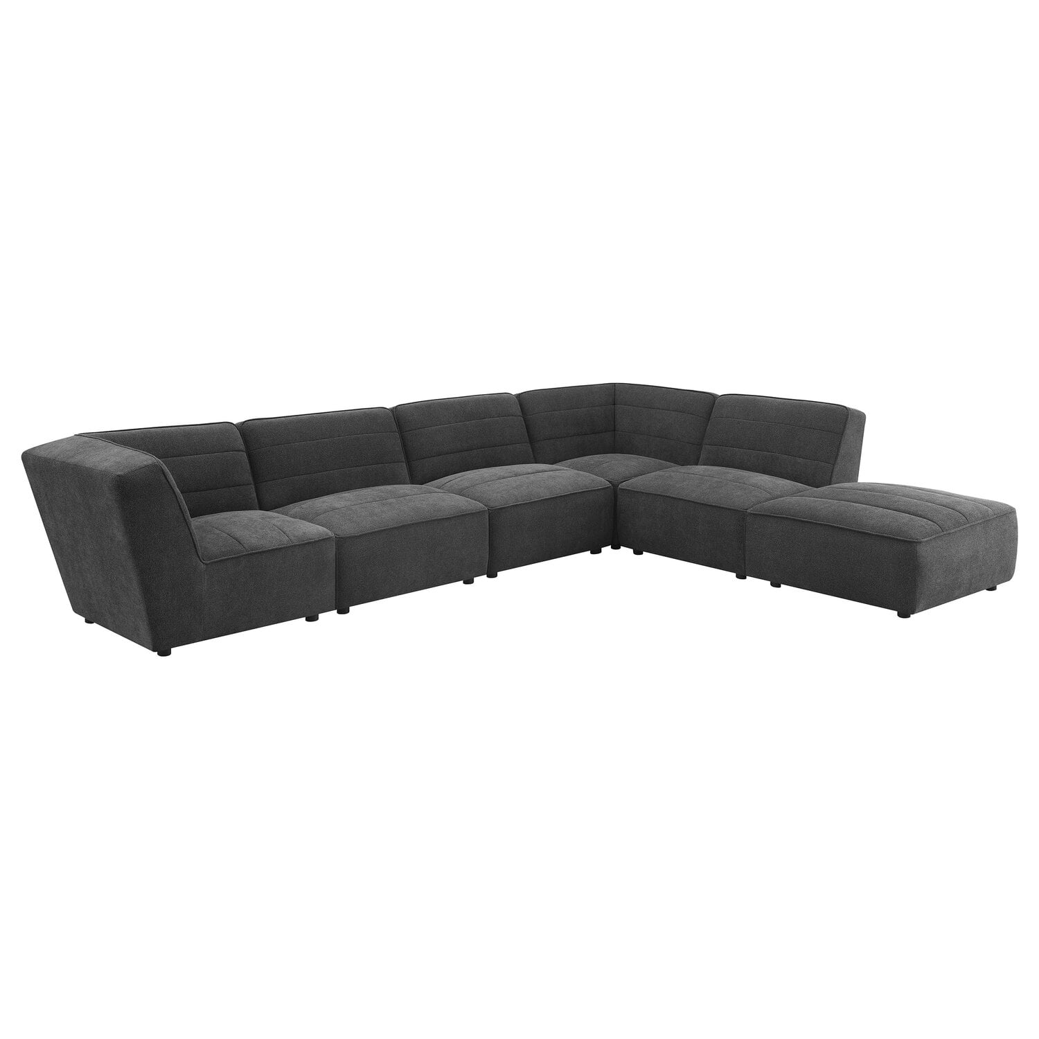 Dark Charcoal Tufted Fabric Six-Piece Sectional with Ottoman