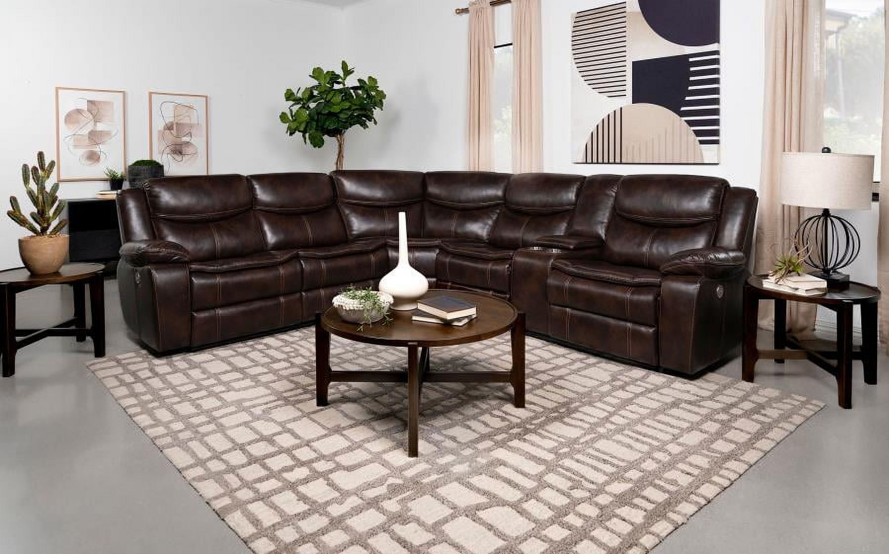 Dark Brown Faux Leather Power Reclining Sectional Sofa with Storage