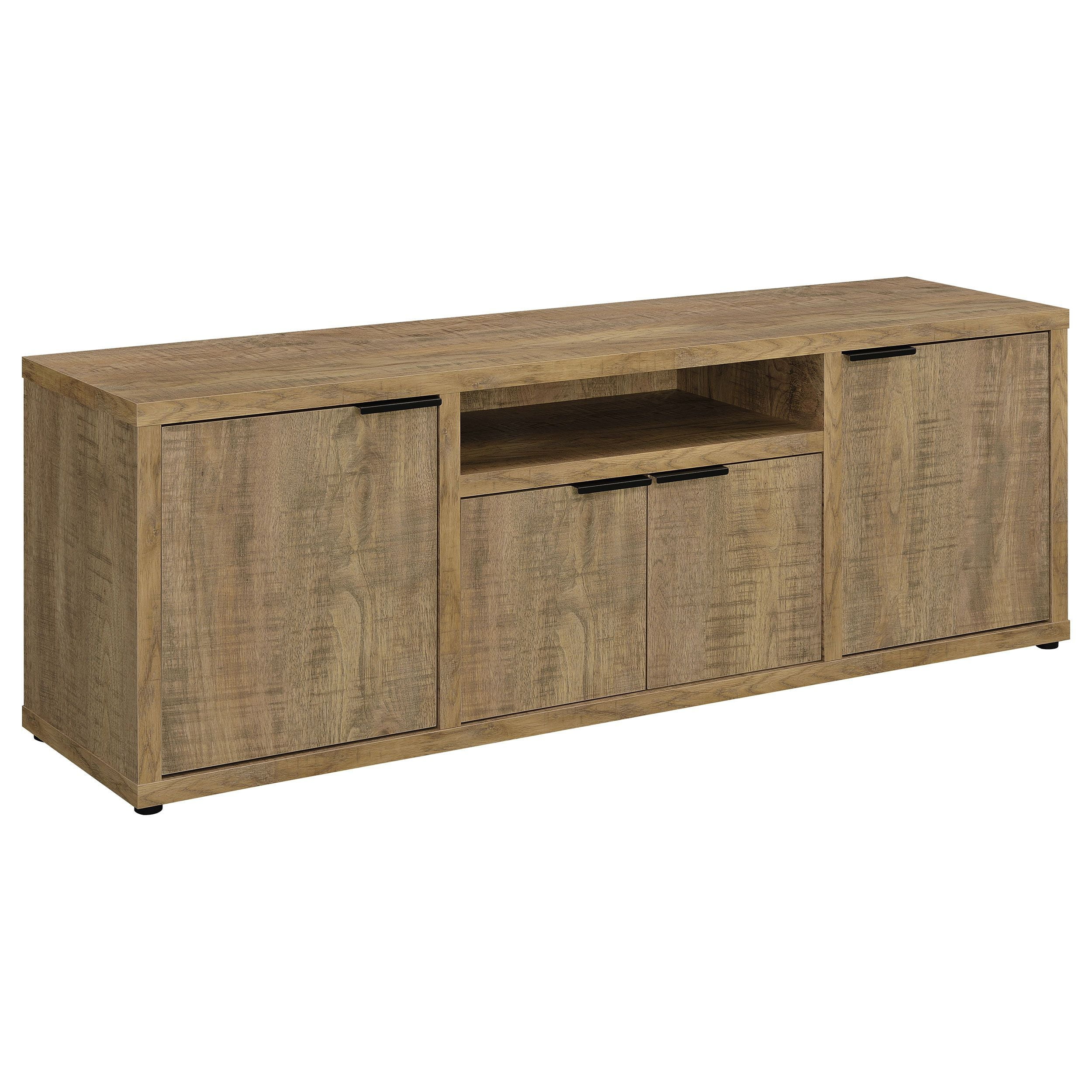 Rustic Brown Mango Wood 4-Door TV Stand with Cabinet