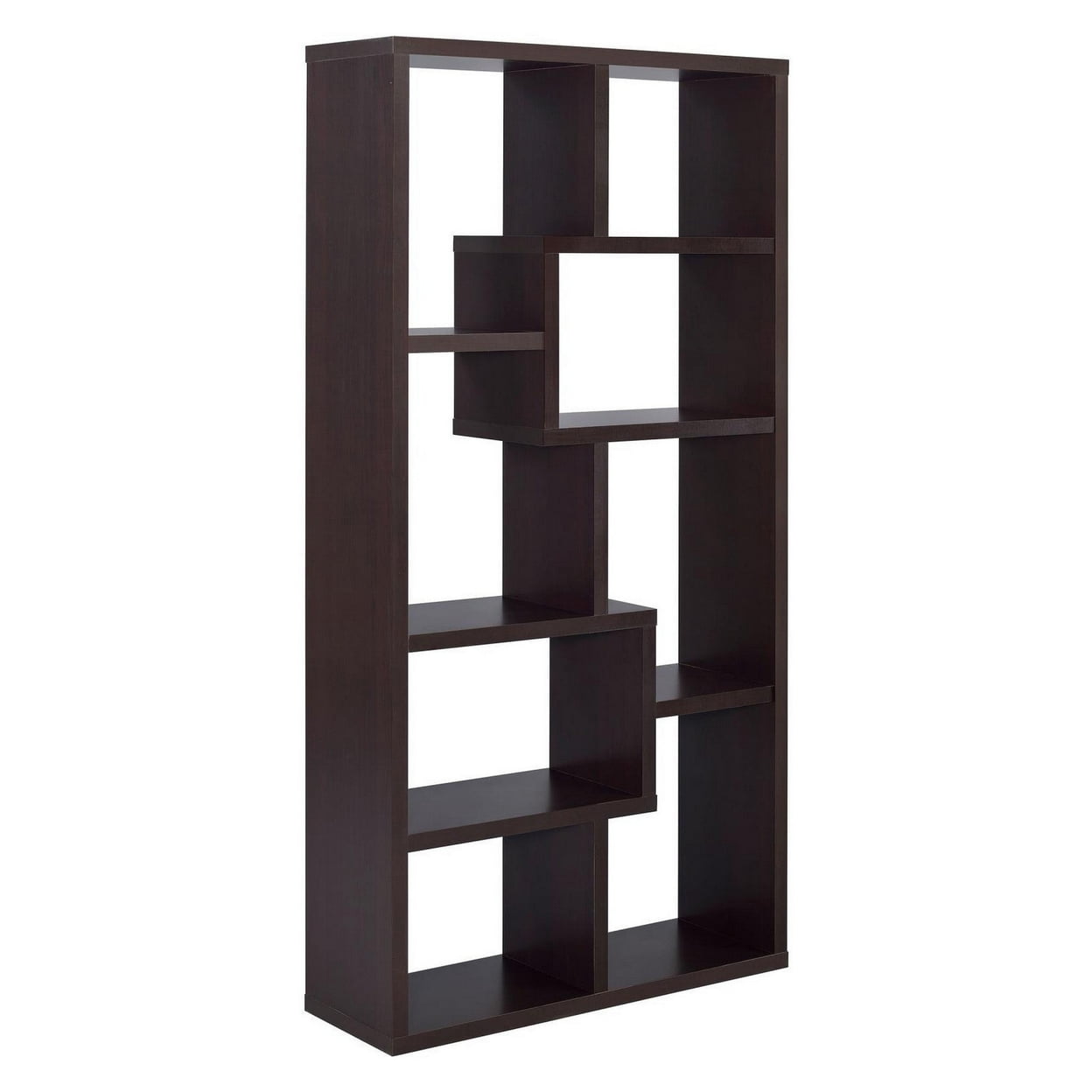 Contemporary Cappuccino 70.5" Asymmetrical Cube Bookcase
