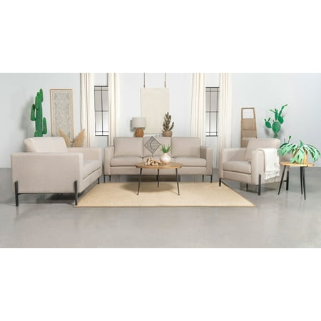 Coaster Tilly 3-Piece Upholstered Fabric Sofa Set w/ Track Arms in Oatmeal/Black