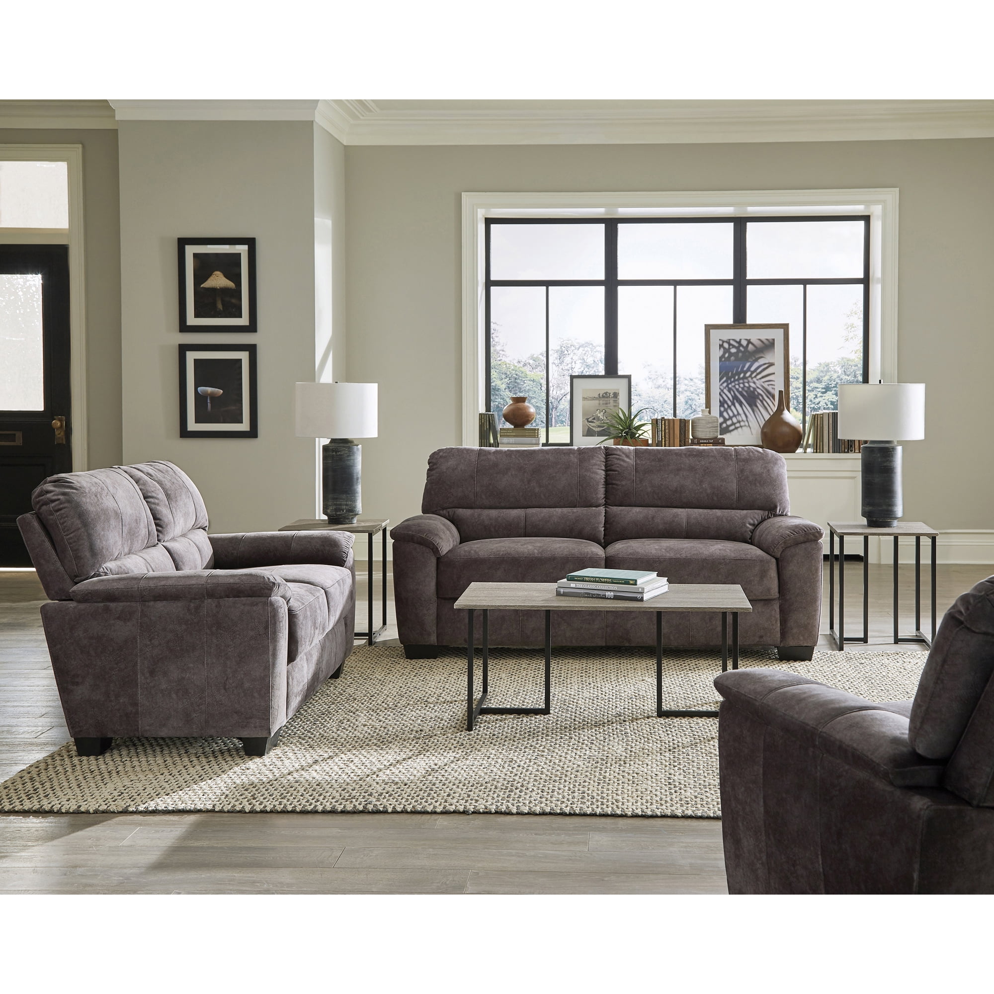 Gray Velvet Upholstered Pillow Top Arm Chair with Black Wood Legs