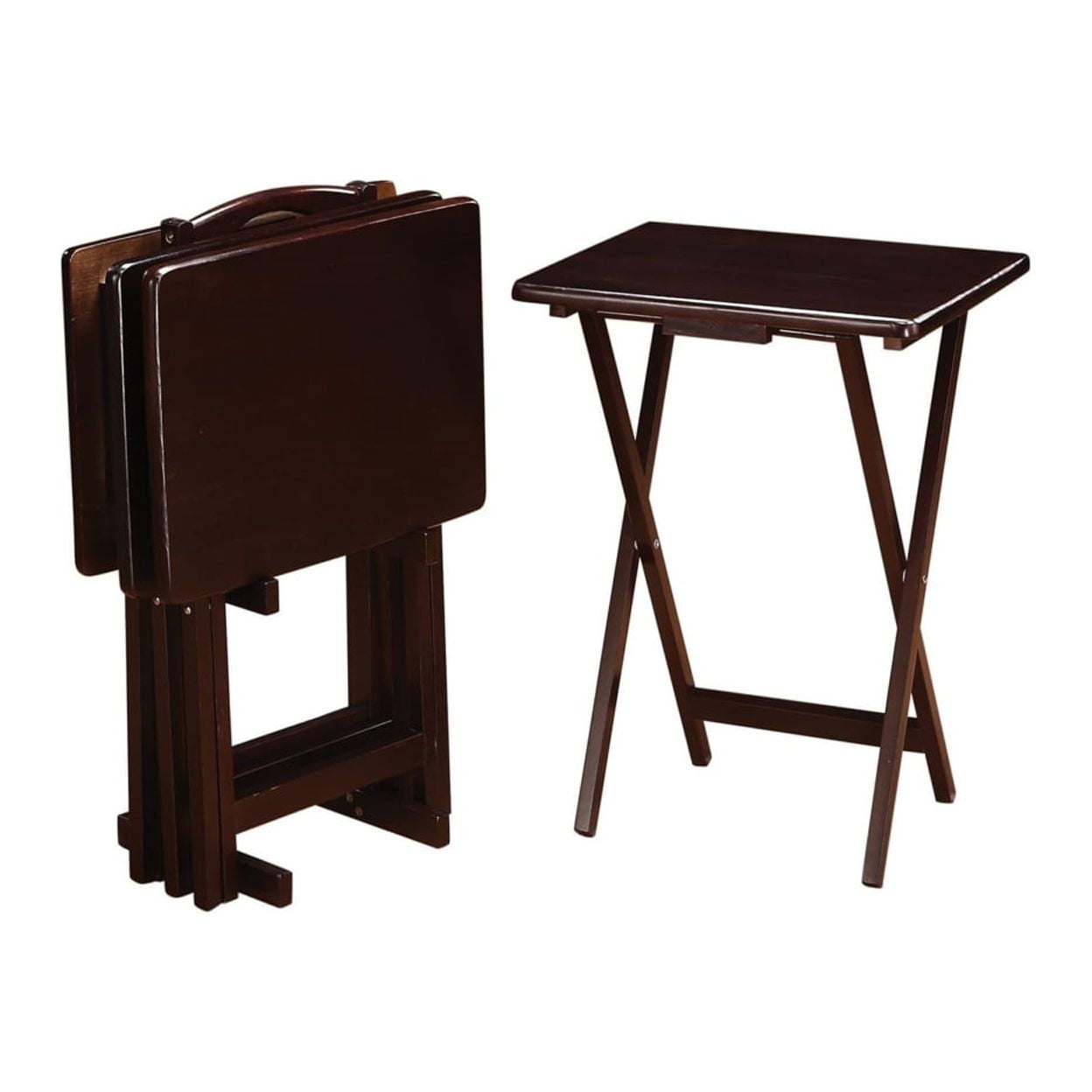 Cappuccino Brown Solid Wood 5-Piece Folding Tray Table Set