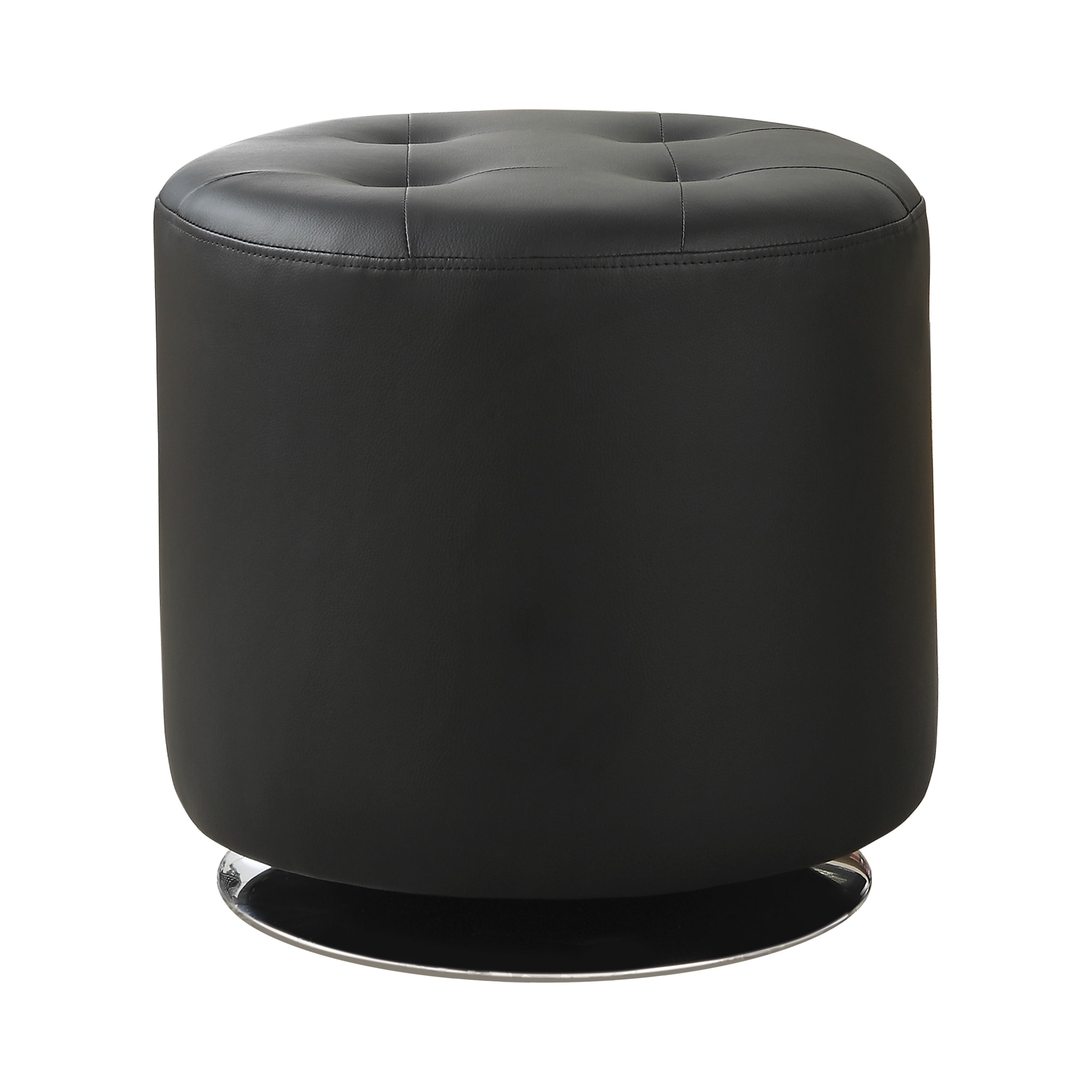 Black Faux Leather Round Swivel Ottoman with Chrome Base