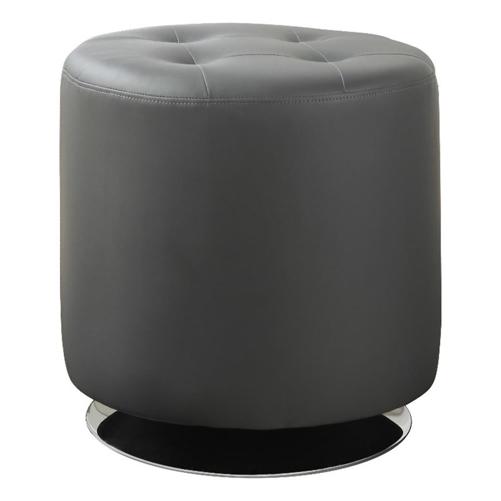 Gray Tufted Round Faux Leather Swivel Ottoman