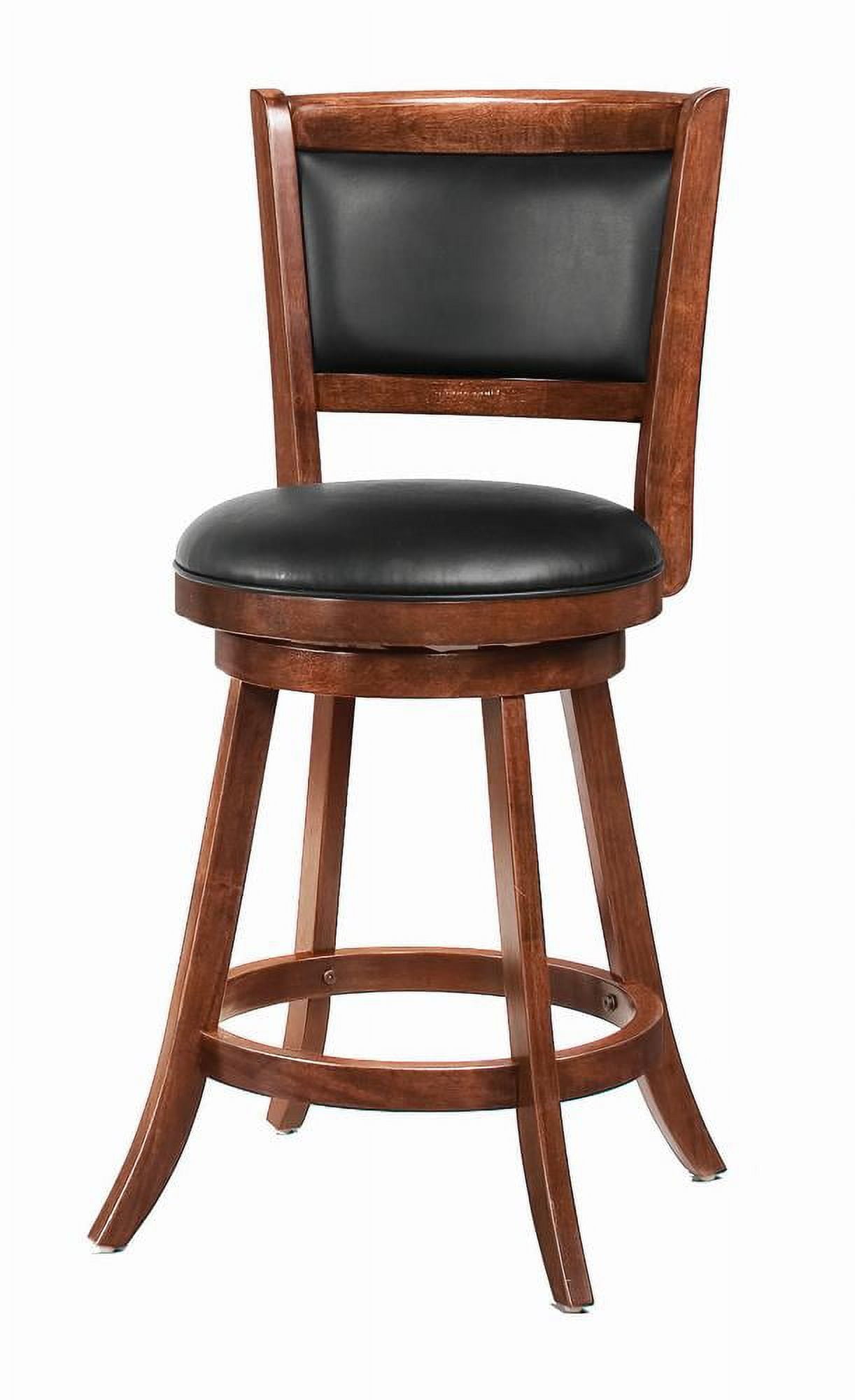 Chestnut and Black Swivel Wood Counter Stools with Faux Leather
