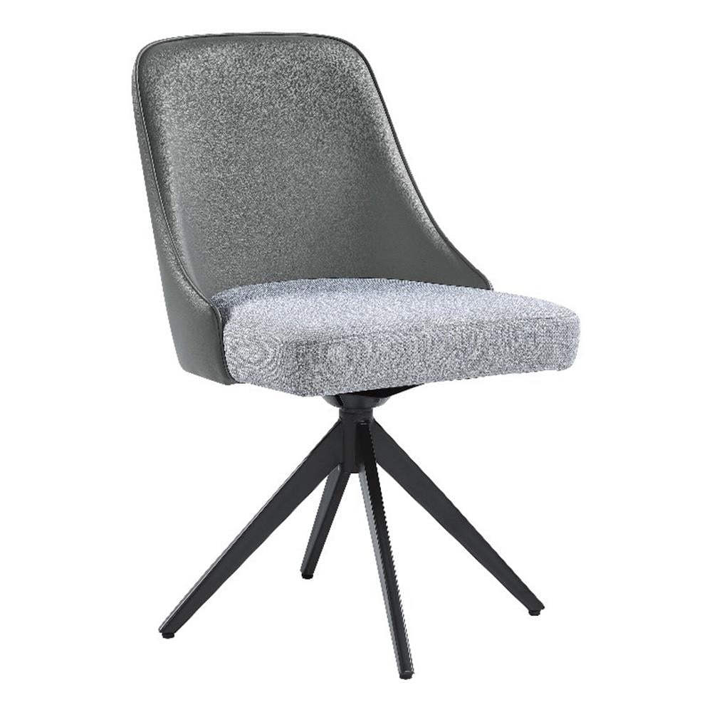 Gray Faux Leather and Fabric Swivel Side Chair with Metal Legs