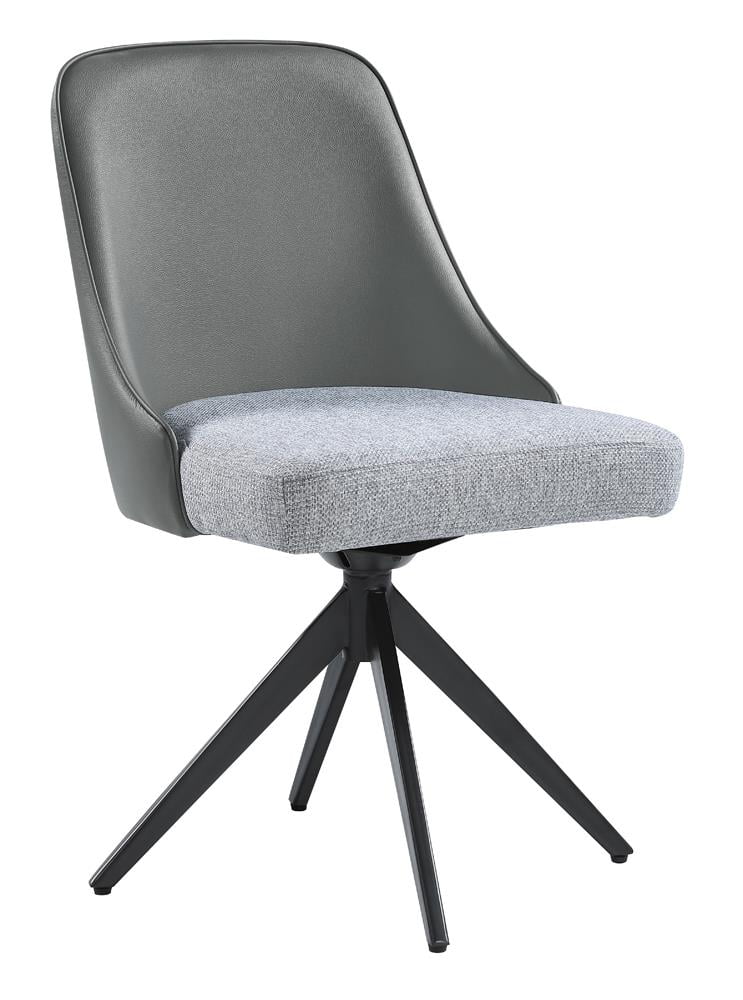 Gray Faux Leather and Fabric Swivel Side Chair with Metal Legs