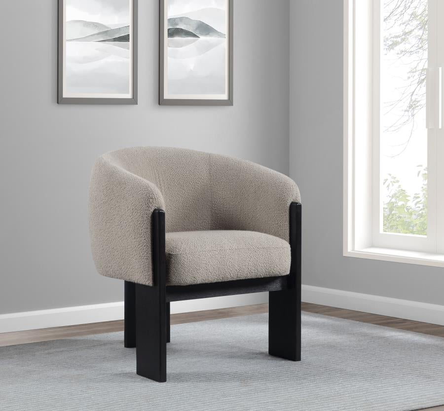 Beige Boucle Upholstered Barrel Back Accent Chair
