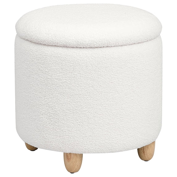 Valia Faux Sheepskin Upholstered Round Storage Ottoman White