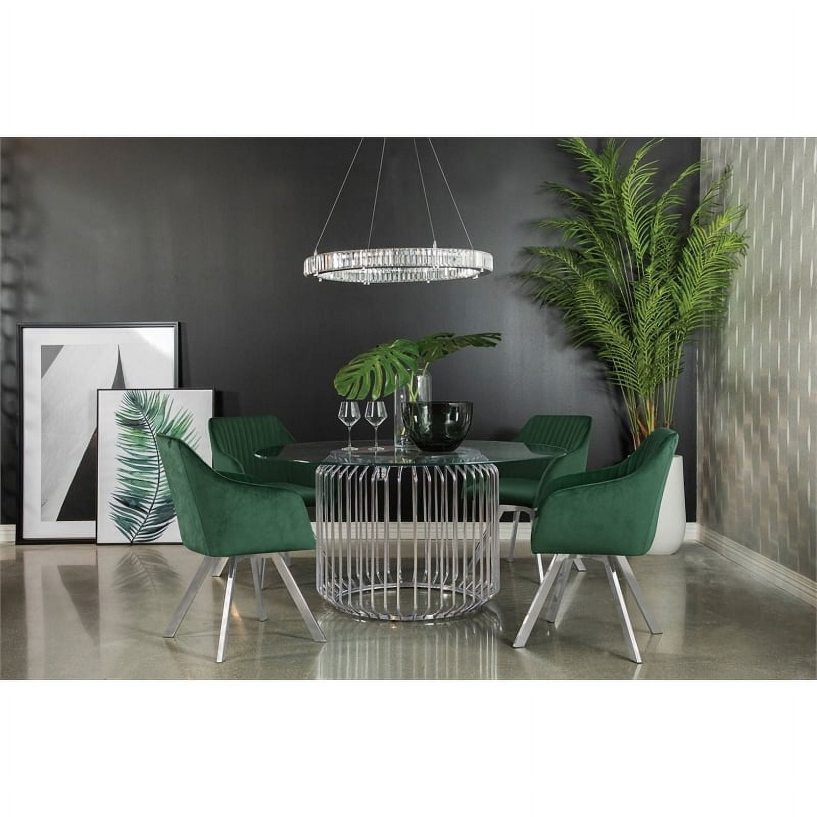 Veena 5-Piece Round Dining Set with Green Velvet Swivel Chairs