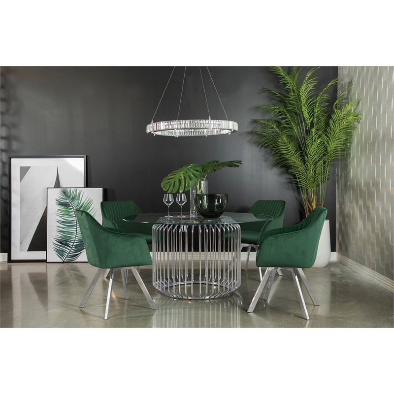 Veena 5-Piece Round Dining Set with Green Velvet Swivel Chairs