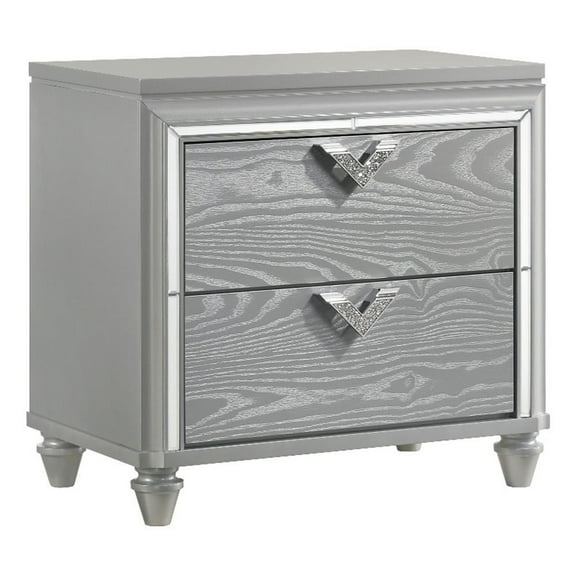 Coaster Veronica 2-drawer Wood Nightstand Bedside Table Light Silver