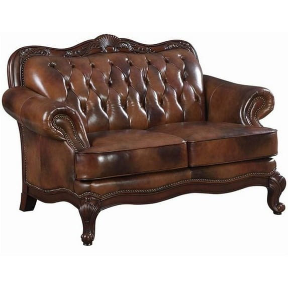 Victoria Tufted Back Loveseat Tri-tone and Brown