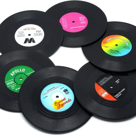Coaster Vinyl R rd Disk Coasters for Drinks - Tabletop Protection Prevents Furniture Damage (6 PCS Vinyl)