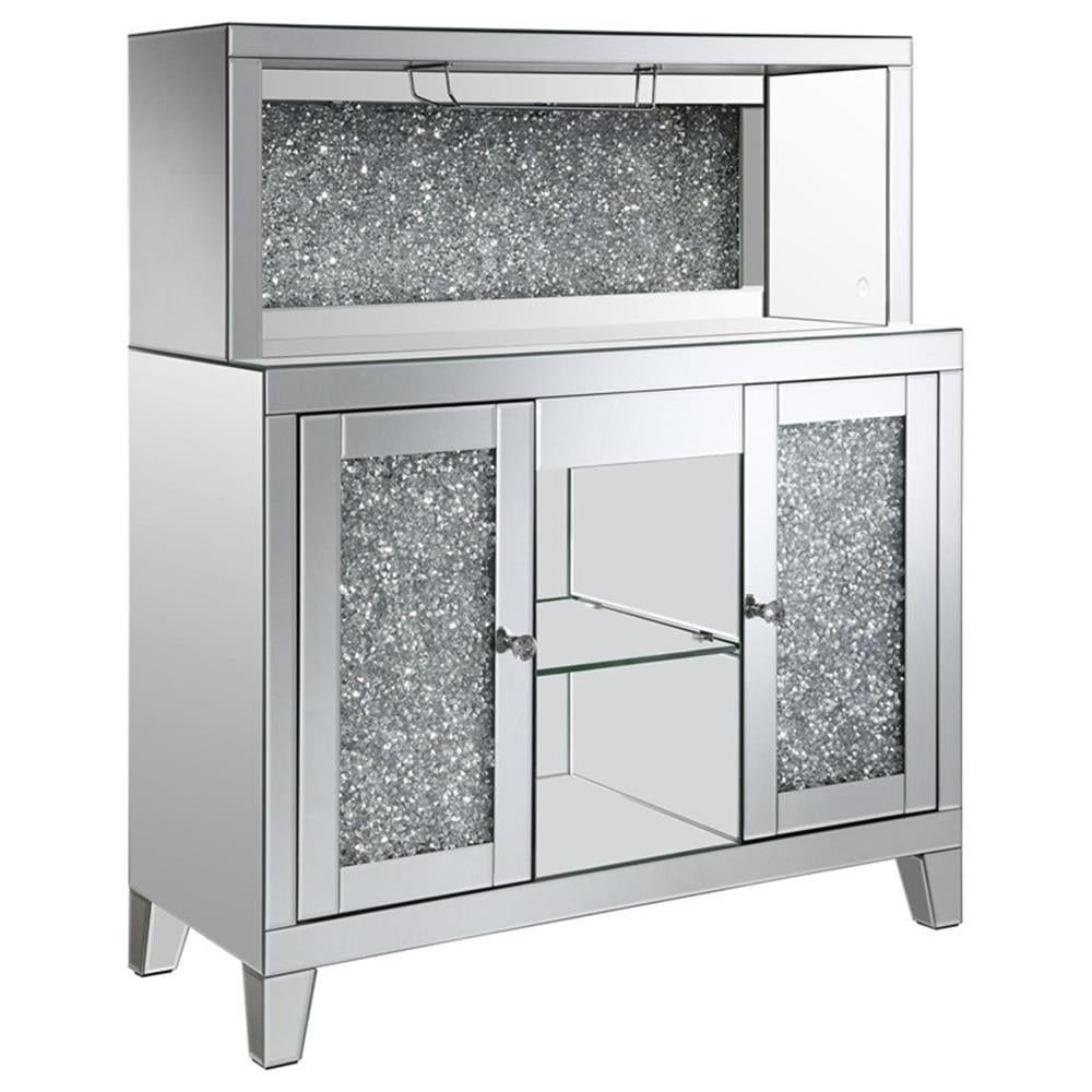Coaster Yvaine 2-door Glass Mirrored Wine Cabinet with Faux Crystal Inlay Silver