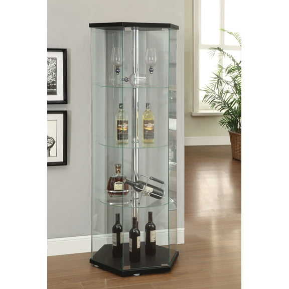 Zahavah 4-shelf Hexagon Shaped Curio Cabinet Black and Clear