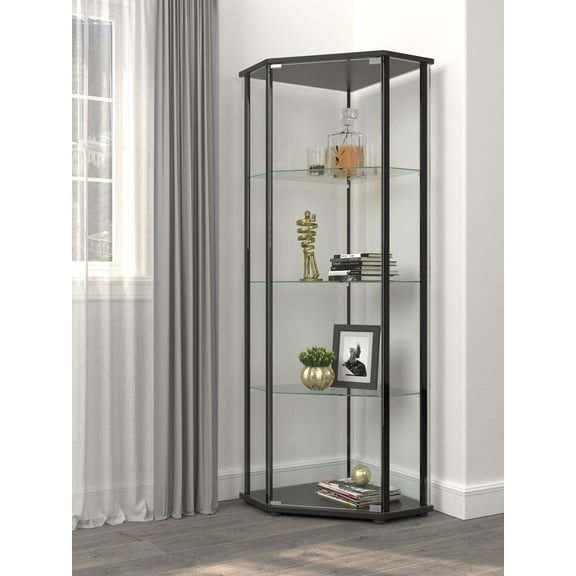 Zenobia Glass Shelf Curio Cabinet Clear and Black