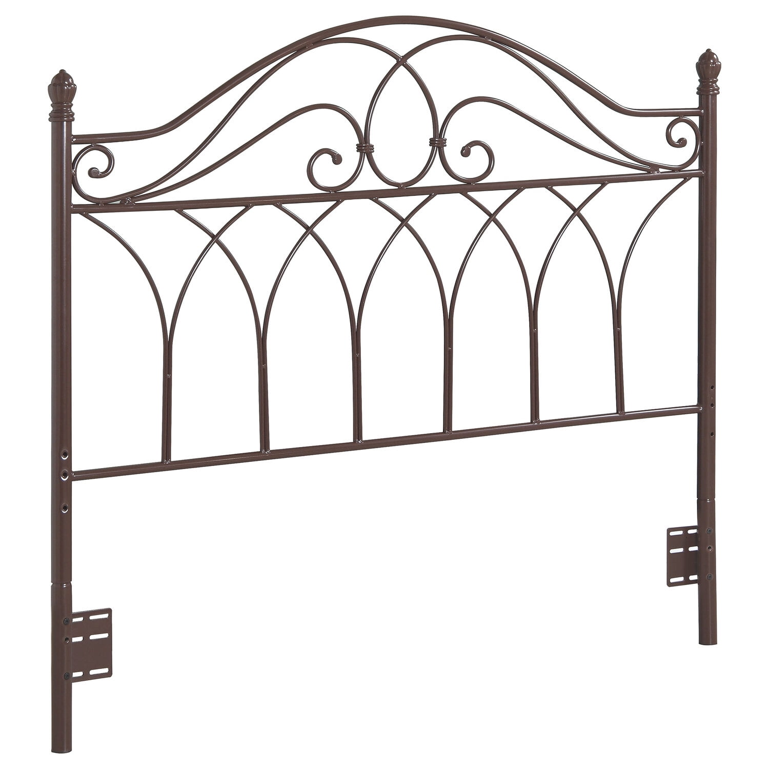Transitional Full/Queen Metal Scroll Headboard in Rich Brown