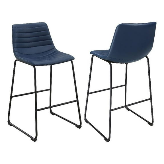 Zuni Faux Leather Upholstered Counter Chair Blue (Set of 2)
