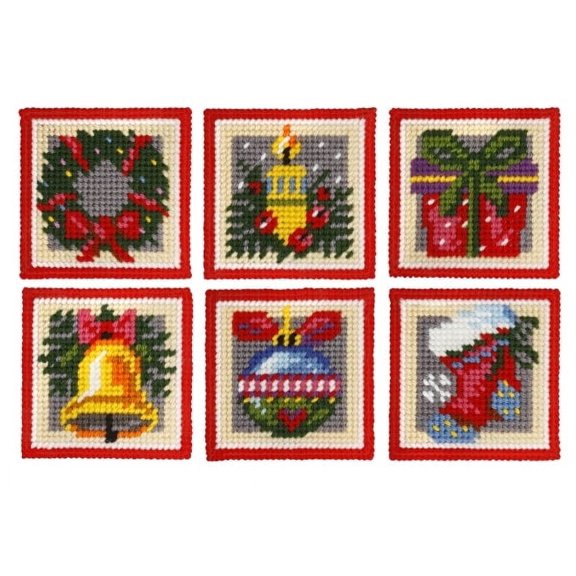 Coaster needlepoint (halfstitch) kit set of 6 designs "Christmas time" 5106