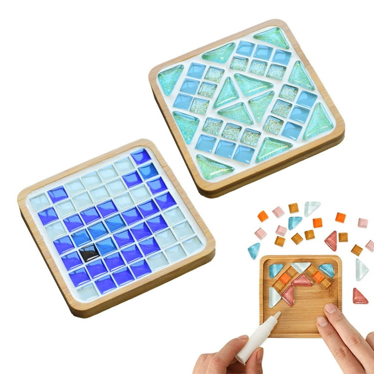 Coaster with Glass Mosaic Tiles Mosaic Kit with Bamboo Coaster