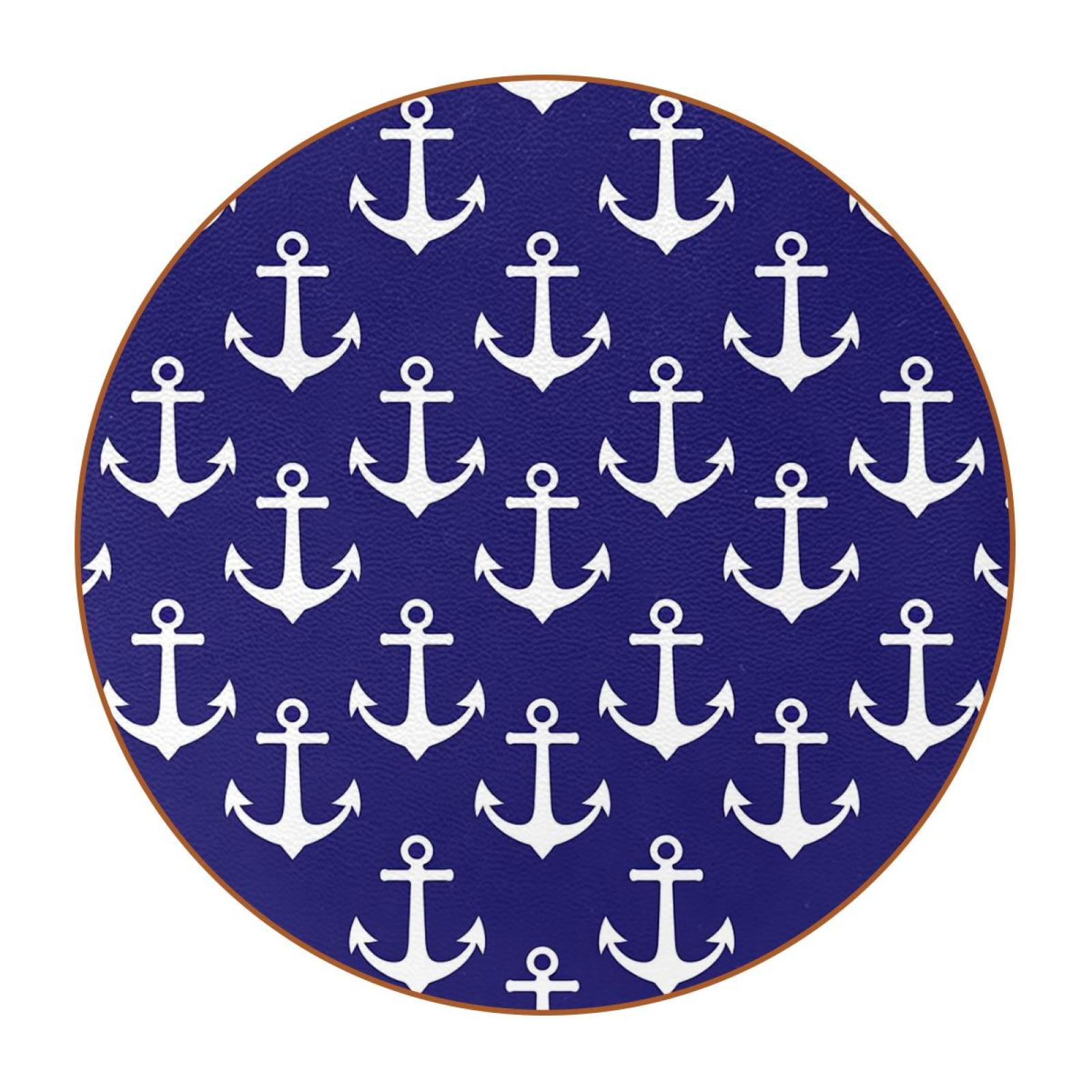 Coasters, 6 Pcs Drink Coasters, Navy Blue Anchor Cartoon, Farmhouse ...