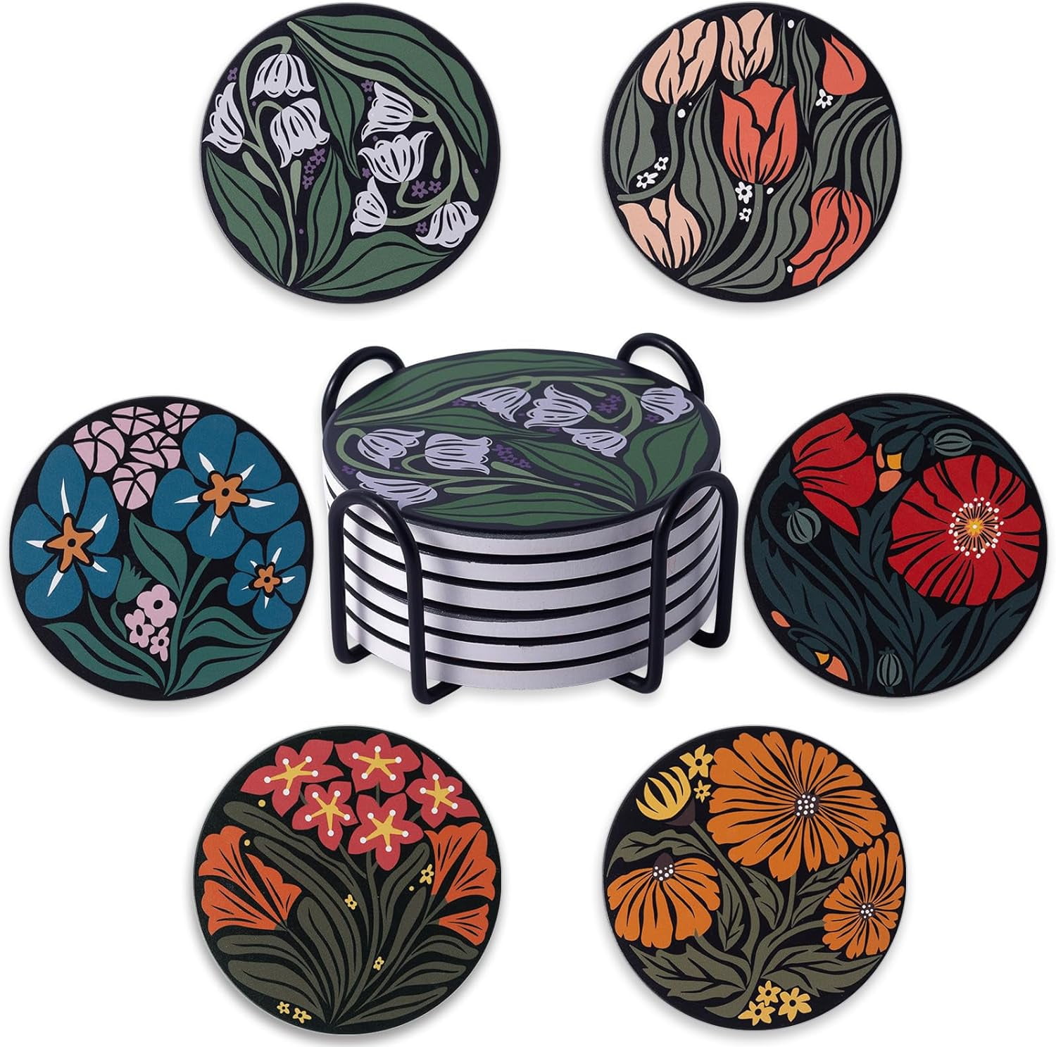 Coasters Absorbent Ceramic Coaster Drink Coasters with Cork Back ...