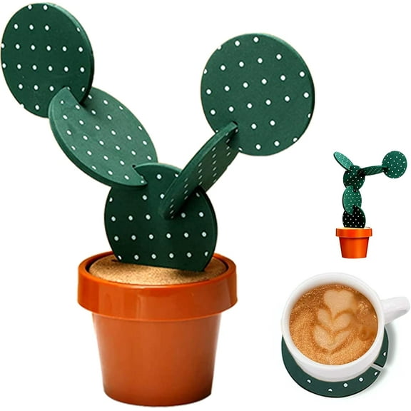 Coasters DIY Cactus Coaster Set of 6 Pieces with Flowerpot Holder for Drinks Novelty Gift for Home Office Bar Decor and Improvement