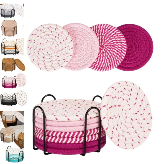 Coasters for Drinks Absorbent, Coasters Set of 4 - Color, 8 Pack Pink Coaster for Desk, House Essentials for New Home, Kitchen and Dining Coffee Table Decor, Modern Home Decor(Pink)