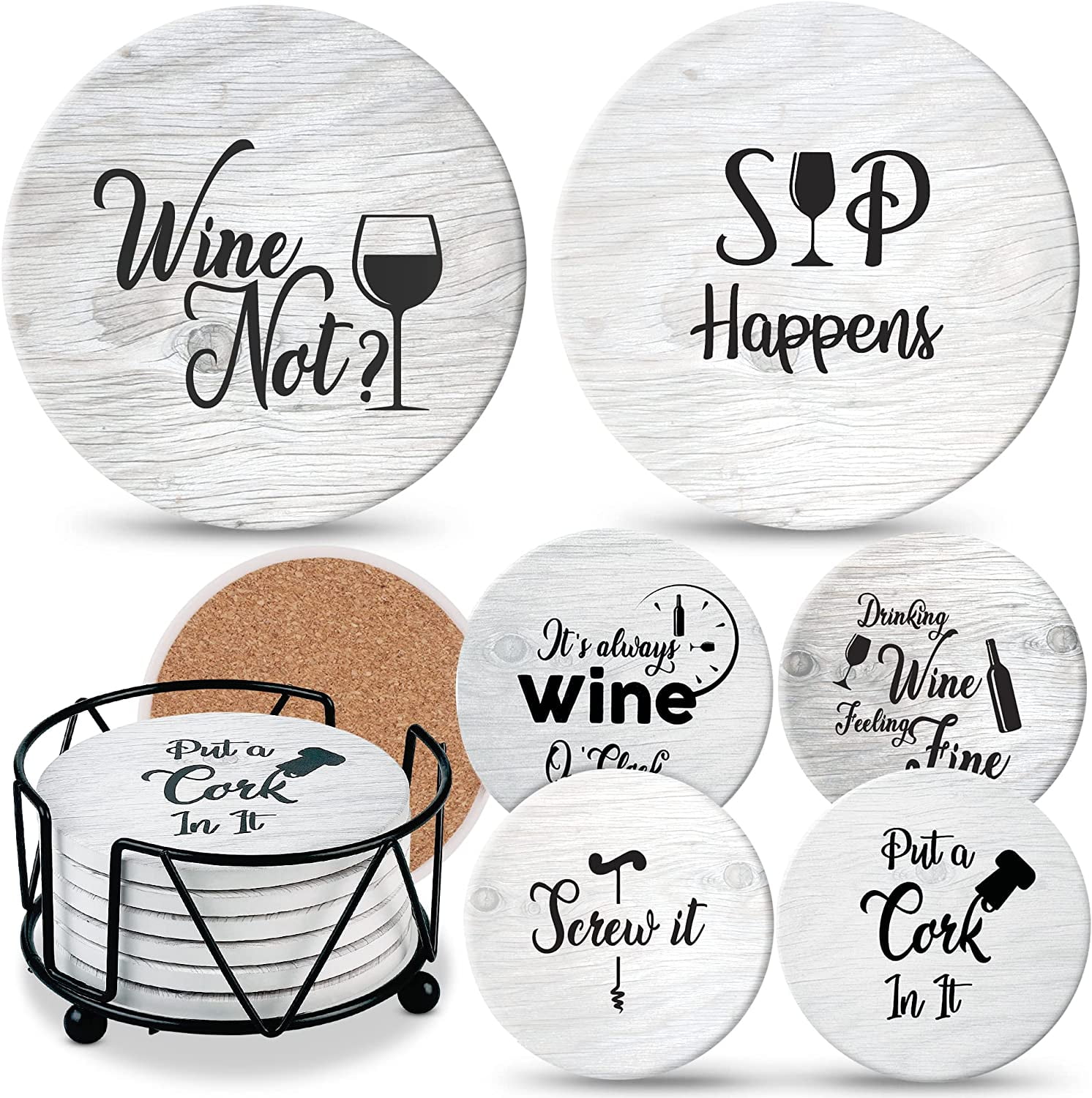 Coasters for Drinks Absorbents with Holder - 6 Pcs Gift Set with 6 ...
