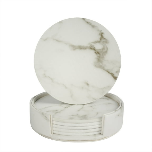 Coasters for Drinks with Holder, Absorbent Coaster Set of 6, PU Leather Drinks Coasters for Any Tabletop Waterproof and Heatproof Protection,Suitable for Kinds of Cups