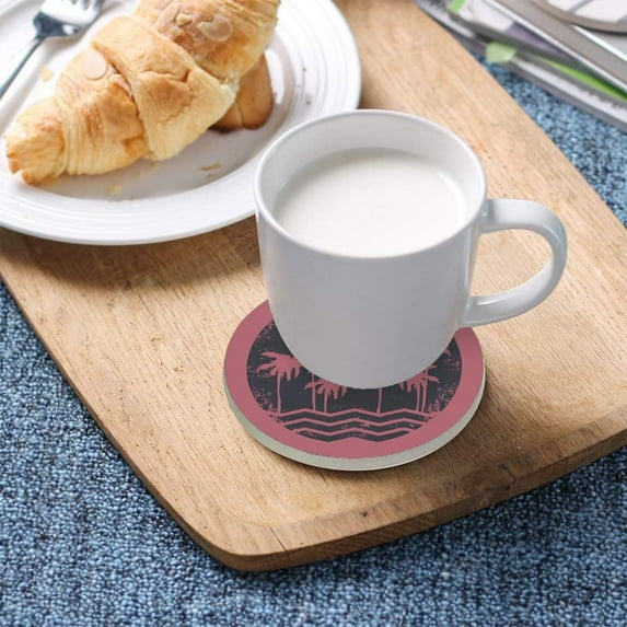 Coasters for Drinks Set of 2 Absorbent Ceramic Coasters with Cork Base, Hawaii Surfing Illustration Coffee Coaster Great Gift for Table, Housewarming, Birthday, Kitchen, Home Decor