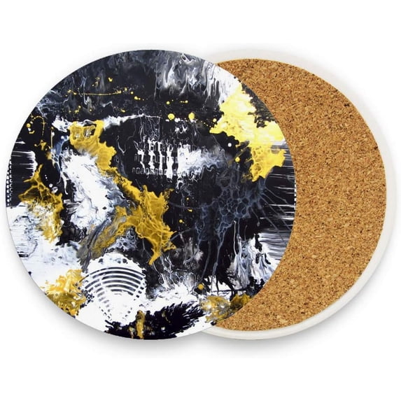 Coasters for Drinks Set of 4 Absorbent Ceramic Coasters with Cork Base, Abstract Splash Ink Coffee Coaster Great Gift for Table, Housewarming, Birthday, Kitchen, Home Decor