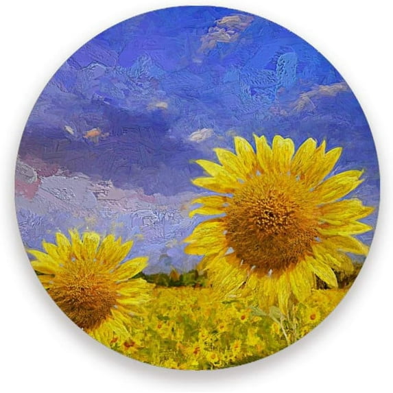 Coasters for Drinks Set of 4 Pieces Absorbent Ceramic Coasters with Cork Base, Blooming Sunflower Field Coffee Coaster Great Gift for Table, Kitchen, Home Decor Cup Coasters