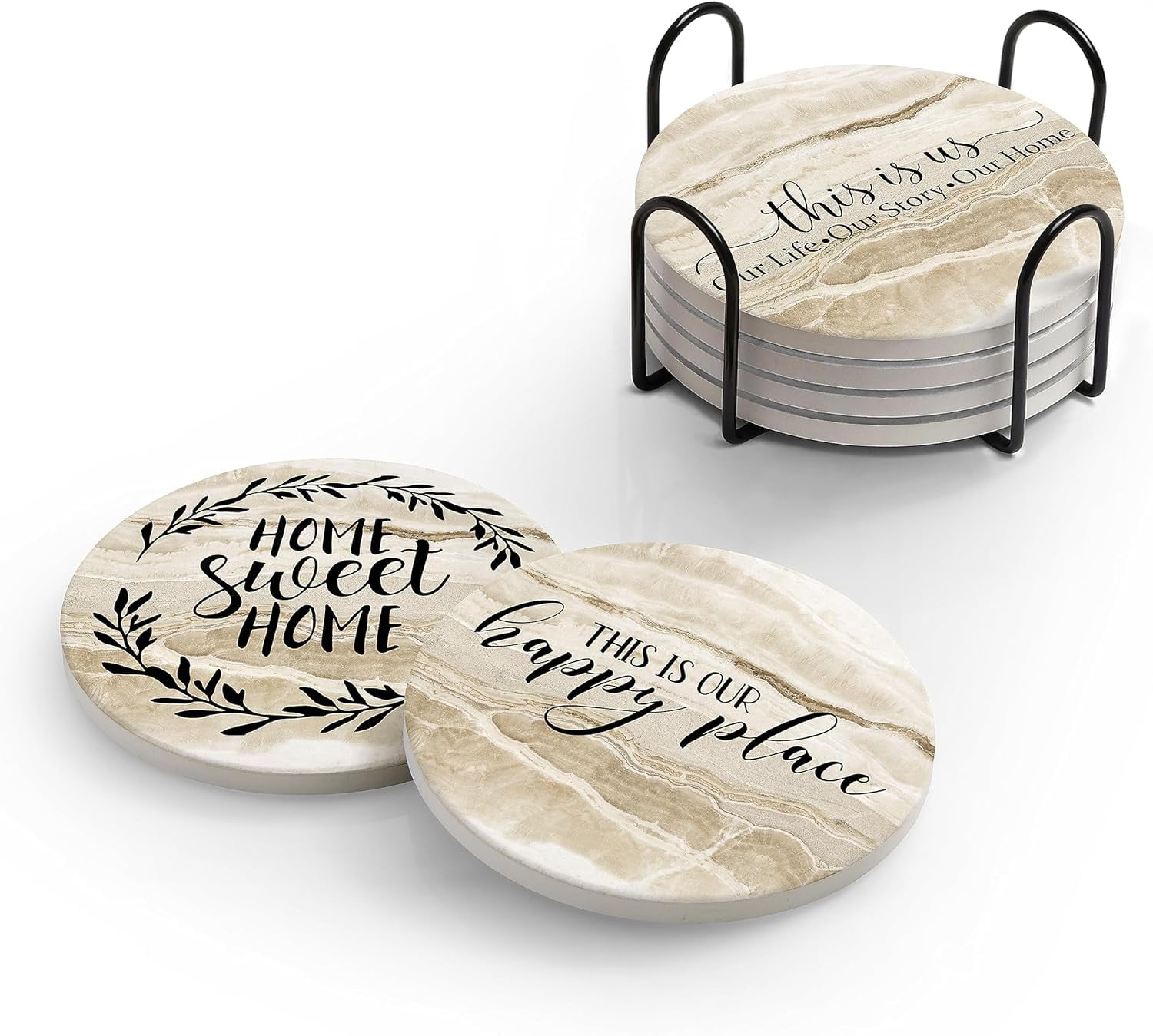 Coasters for Drinks, Set of 6 Absorbent Drink Coasters with Holder ...