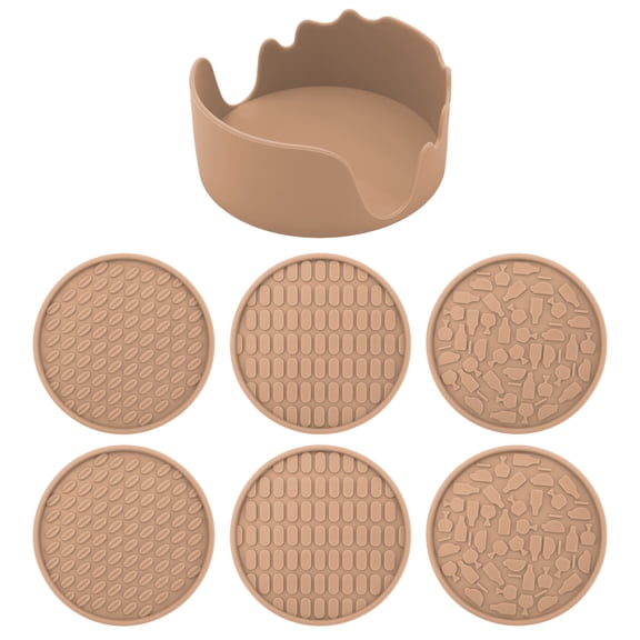 Coasters for Drinks, Silicone Coasters Set of 6 with ABS Holder, Outdoor Coaster for Coffee Table, Non-Slip Rubber Table Cup Mat Desk, Heat Resistant & Scratch-Proof