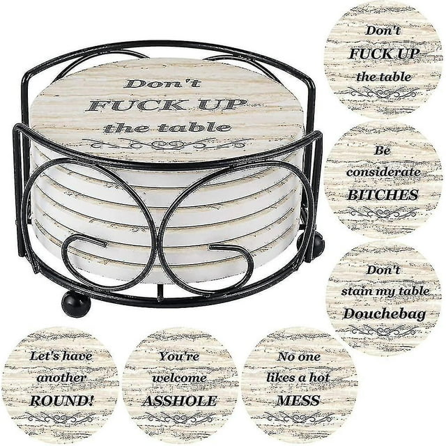 Coasters For Drinks, Funny Drink Coasters Absorbent With Holder 6 Pcs