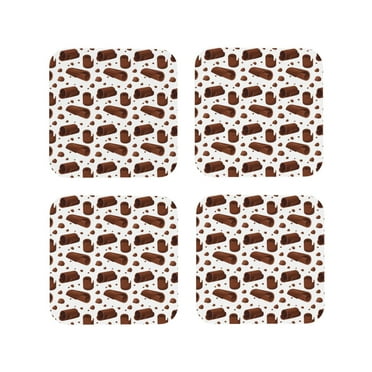 Coasters Set of 4 - Chocolate Pattern No.9042 Drink Coasters for Tabletop Protection Leather Coasters for Living Room Decor and Housewarming Gift Square