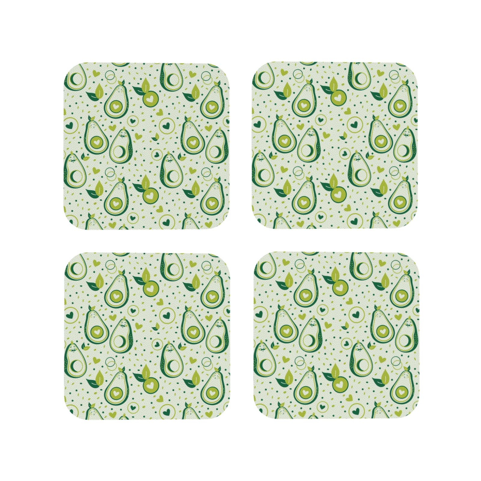 Visual Reference: Coasters Set Of 4 Cute Avocado Green Love Drink Coasters