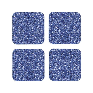 Coasters Set of 4 - Dark Blue Glitter Patterns Drink Coasters for Tabletop Protection Leather Coasters for Living Room Decor and Housewarming Gift Square