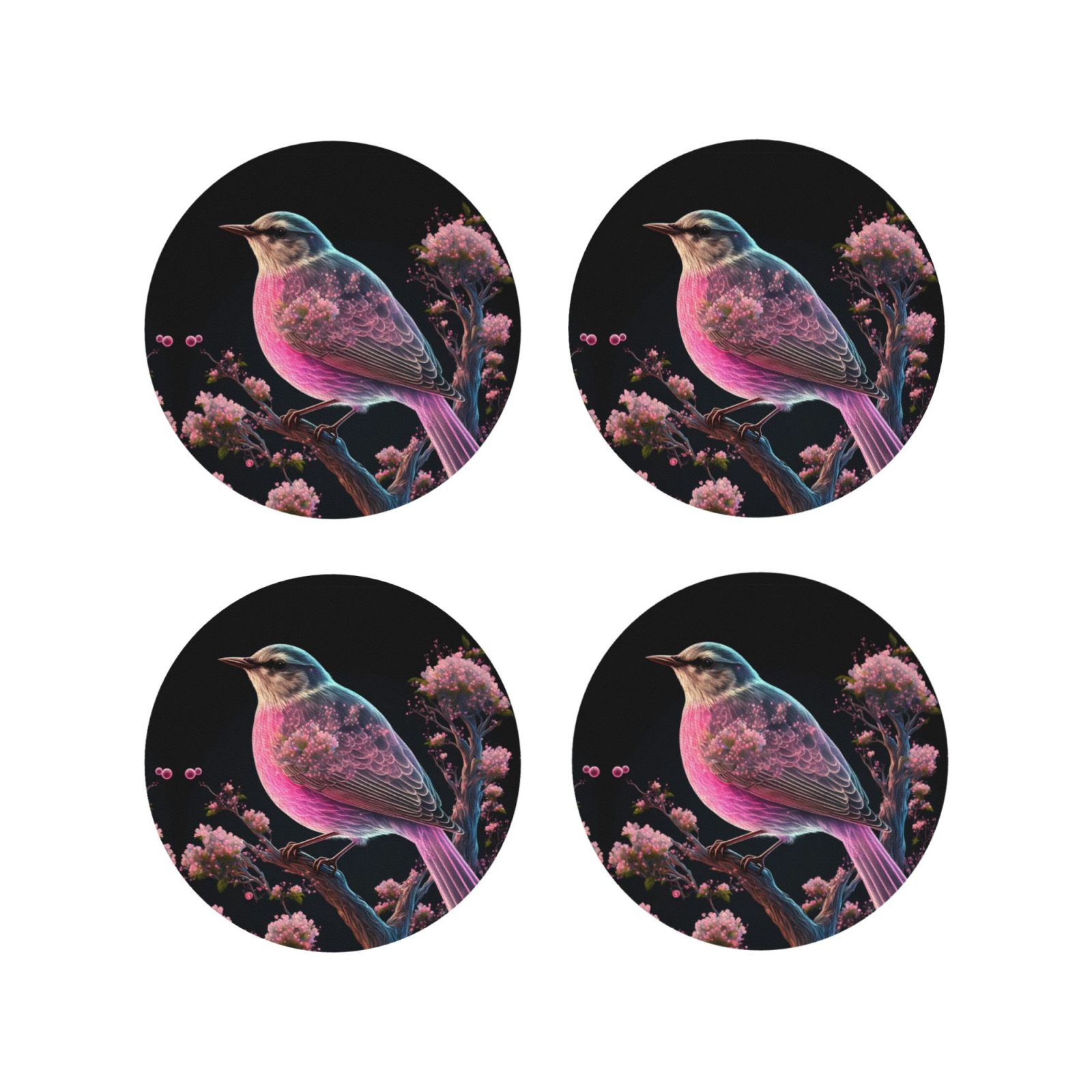 Pink Coaster Set Coasters Set of 4 - Pink Patterned Bird 2 Drink Coasters for Tabletop ...